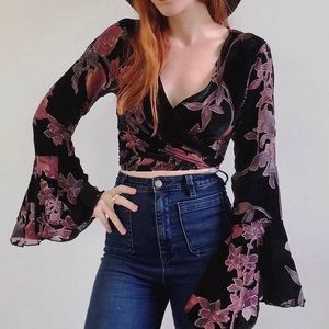 Black Velvet  Floral Vintage Crop